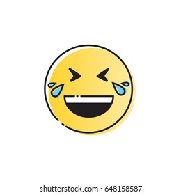Yellow Smiling Cartoon Face Laugh Positive People Emotion Open Mouth Icon Vector Illustration