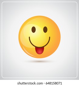 Yellow Smiling Cartoon Face Positive People Emotion Show Tongue Icon Flat Vector Illustration