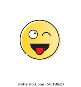 Yellow Smiling Cartoon Face Positive People Emotion Show Tongue Icon Vector Illustration