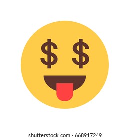 Yellow Smiling Cartoon Face Show Tongue Money Rich Emoji People Emotion Icon Flat Vector Illustration