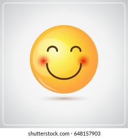 Yellow Smiling Cartoon Face Shy Positive People Emotion Icon Flat Vector Illustration