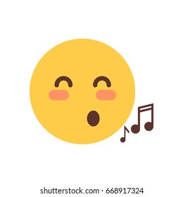 Yellow Smiling Cartoon Face Sing Song Emoji People Emotion Icon Flat Vector Illustration