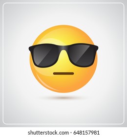 Yellow Smiling Cartoon Face Wear Sunglasses People Emotion Icon Flat Vector Illustration