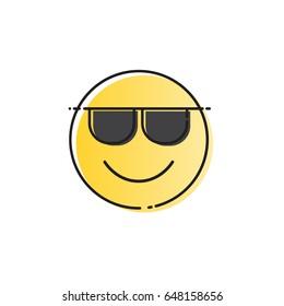 Yellow Smiling Cartoon Face Wear Sunglasses Positive People Emotion Icon Vector Illustration
