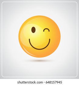 Yellow Smiling Cartoon Face Winking People Emotion Icon Flat Vector Illustration