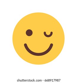 Yellow Smiling Cartoon Face Winking Emoji People Emotion Icon Flat Vector Illustration