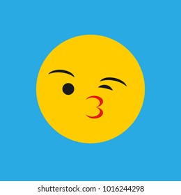 Yellow Smiling Cartoon, Simple Kiss Emoticon, Flate Face Icon, Emotion Icon Vector Illustration