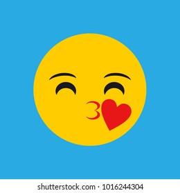 Yellow Smiling Cartoon, Simple Kiss Emoticon, Flate Face Icon, Emotion Icon Vector Illustration
