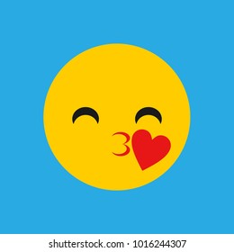 Yellow Smiling Cartoon, Simple Kiss Emoticon, Flate Face Icon, Emotion Icon Vector Illustration