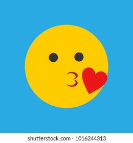 Yellow Smiling Cartoon, Simple Kiss Emoticon, Flate Face Icon, Emotion Icon Vector Illustration