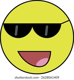 Yellow smiling face in black sunglasses
