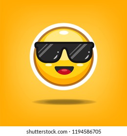 Yellow smiling face with glasses vector illustration.