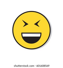 Yellow Smiling Face Laughing Positive People Emotion Icon Flat Vector Illustration