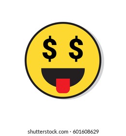 Yellow Smiling Face See Money Positive People Emotion Icon Flat Vector Illustration