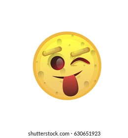 Yellow Smiling Face Show Tongue Positive People Emotion Icon Icon Flat Vector Illustration
