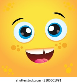 Yellow smiling face, yellow square toy icon, Simple emotion happy face icon. Yellow cute monster.