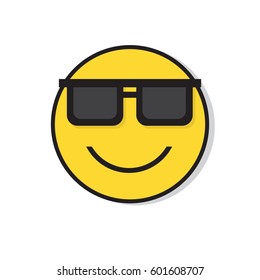 Yellow Smiling Face Wear Sun Glasses Positive People Emotion Icon Flat Vector Illustration