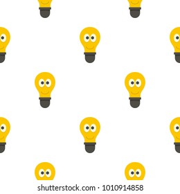 Yellow smiling light bulb with eyes pattern seamless flat style for web vector illustration