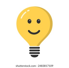 Bombilla de luz sonriente amarilla sobre fondo blanco, ilustración eps10 de Vector