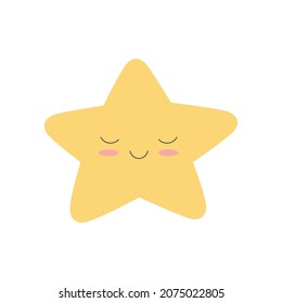 Yellow smiling star. Cute character. Template for baby design. Isolated vector illustration 