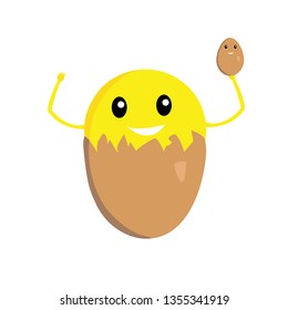 yellow smiling yolk in the shell the concept of food and Easter