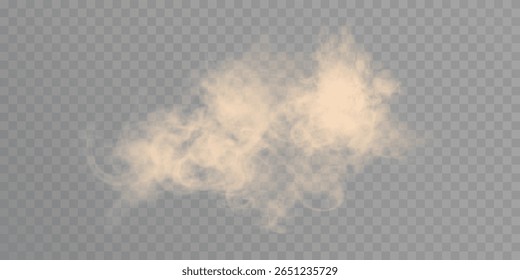 Nuvem de fumaça amarela com textura macia sobre fundo transparente. Efeito vetor de nuvens, fumaça, vapor, fumaça tóxica.