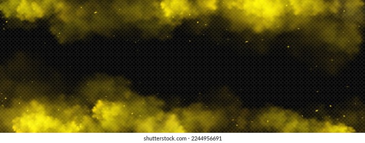 Yellow smoke frame isolated on transparent background. Realistic vector illustration of color clouds with overlay effect. Gender party, disco, celebration, nightclub banner design element