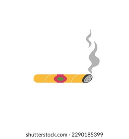 Estilo llano de cigarrillo amarillo fumador, ilustración vectorial aislada en fondo blanco. Malos hábitos no saludables, industria tabacalera, elemento decorativo de diseño