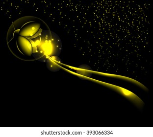 yellow smooth lines with a glow on the night sky/ night bug