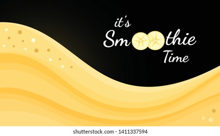 Yellow smoothie fruit logo flat vector illustration. Fresh smoothies drink or frozen yogurt wavy splash with yellow layers, banana fruit smoothie logo for fast food menu or healthy detox web banner