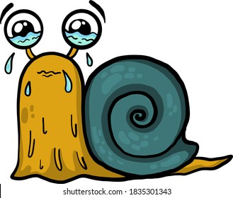 Yellow snail crying, illustration, vector on white background