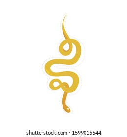 Yellow snake drawing isolated on white background - colorful reptile animal body in curling curvy shape. Cartoon wildlife predator - vector illustration