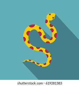 Yellow snake with pink spots icon. Flat illustration of yellow snake with pink spots vector icon for web