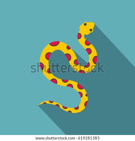 Yellow snake with pink spots icon. Flat illustration of yellow snake with pink spots vector icon for web