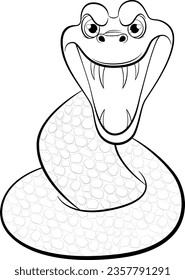 A yellow snake with scales, open mouth and sharp teeth is ready to bite, isolated on a white background