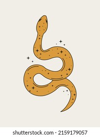 Yellow snake, vector illustration for tattoo design or print.  Hand drawn vector illustration