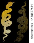 yellow snake vector.Lampropeltis triangulum vector.Sticker and hand drawn snake for tattoo.snake Reptile on black background.