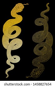 yellow snake vector.Lampropeltis triangulum vector.Sticker and hand drawn snake for tattoo.snake Reptile on black background.
