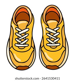 Yellow sneakers, lace-up running shoes, sporty trainers, athletic jogging footwear, casual outdoor footwear. Autumn shoes