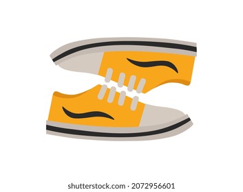 Yellow sneakers sticker. Modern footwear, traditional style, American culture. Convenience, comfort, sports equipment, running shoes, graphic elements for website. Cartoon flat vector illustration