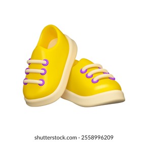 Yellow sneakers vector 3d icon. Cartoon sport shoes isolated on white background. Pair of footwear in simple cute style