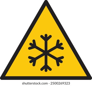 Señal de advertencia de nieve amarilla . Icono de peligro de congelación . Vector de icono de Clima frío