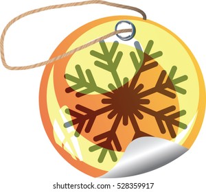Yellow snowflake christmas ornaments with reflective surface. Vector Illustration