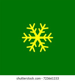 Yellow Snowflake flat icon. Icons isolated on a green background. Snow pictogram. Winter symbol. Vector art illustration. Element for your design