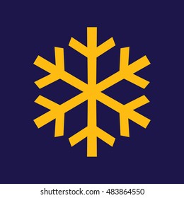 Yellow snowflake vector icon. Blue background