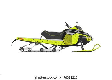 Yellow snowmobile on a white background. Transport for extreme winter sports. Vector illustration