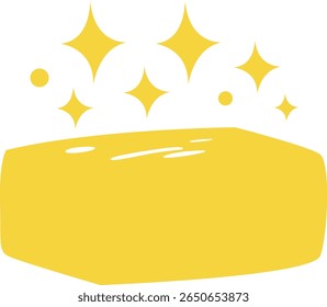 Yellow soap bar with sparkles above, emphasizing freshness and sparkle-clean quality in visual storytelling for hygiene-related content.