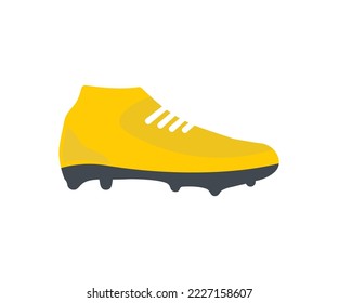 Yellow Soccer boots or football shoes on white background logo design. Sports inventory. Sport shoe, Football theme concept vector design and illustration.
