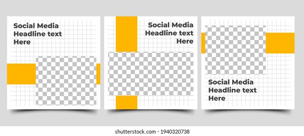 Yellow Social media post template design set. White background with yellow stripe shape. Vector design with place for the photo. Suitable for social media post, flyer, and web internet.
