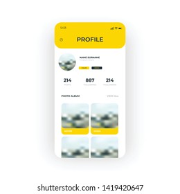 Yellow Social Network Profile UI, UX, GUI screen for mobile apps design. Modern responsive user interface design of mobile applications including Yellow profile page screen